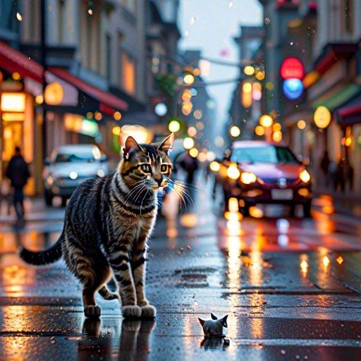  Stray cat standing alone in the rain, capturing the beauty of solitude and resilience. 