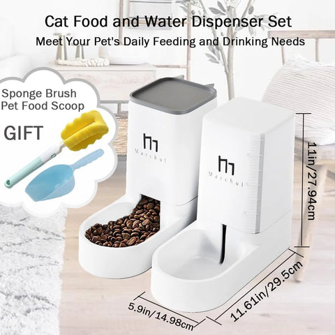 Cat Dog Feeder and Waterer Pet Self-Dispensing, Cat Food Dispenser, Au
The Box Includes: 1*Pet Food Feeder that Holds 4.63lb of Food; 1*Pet Water Feeder for 1 gallon of Water; 1*Pet Food Scoop; 1*Sponge Bottle Brush; Specification: Siz-Dispensing, Cat Food Dispenser, Automatic Cat Feeders, Outdoor Sun Protection Design Gravity Food Feeder