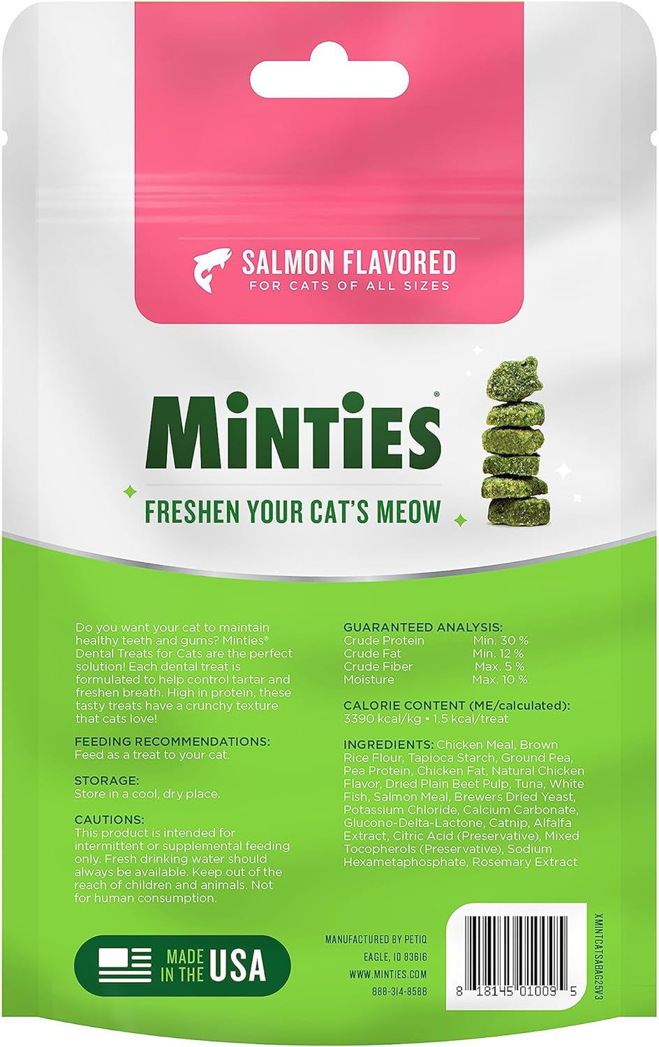 Dental Treats for Cats, (Chicken/Salmon) Flavored Treats for Cats, Freshens Breath and Controls Tartar, 2.5Oz