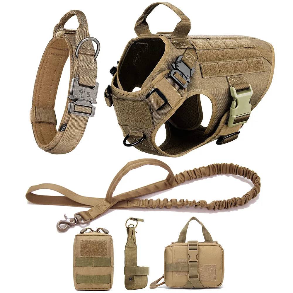 Tactical Dog Harness Training VestNO PULL &amp; EASY CONTROL: The padded dog collar with foldable handle,the breathable vest harness with D ring on front chest and 2 handles on the back,the tactical Tactical Dog Harness Training Vest