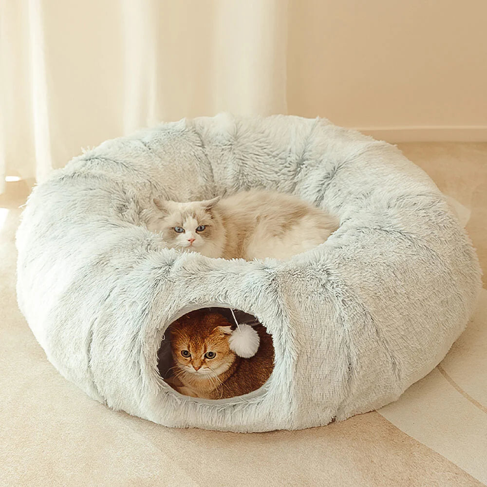 Large Cat Tunnel Bed with Fluffy Cave Tube 