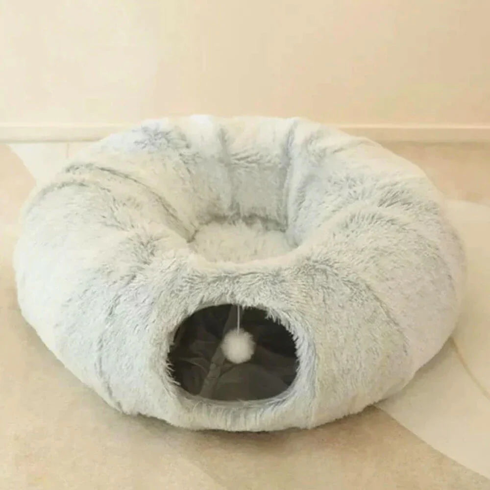  Large Cat Tunnel Bed with Fluffy Cave Tube,  