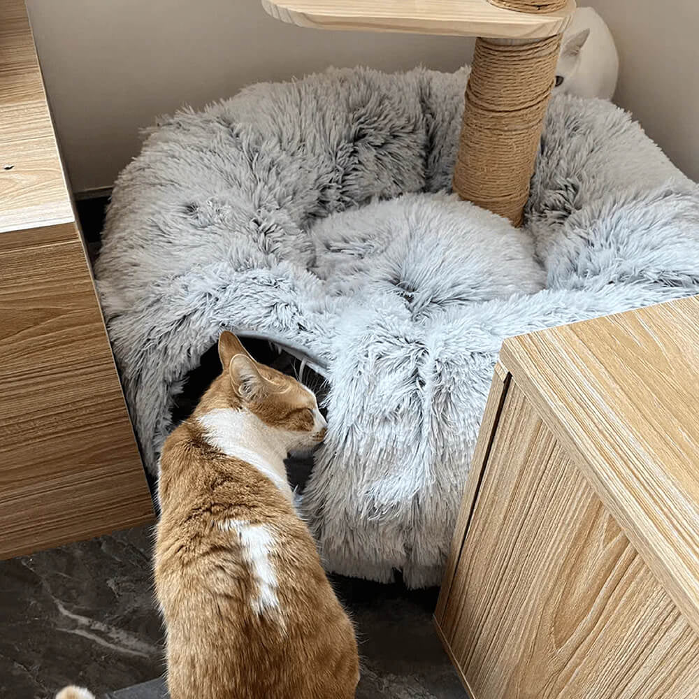  Large Cat Tunnel Bed with Fluffy Cave Tube,  