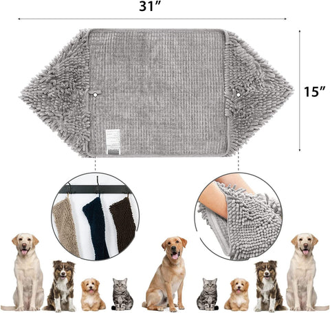 Chenille Dog Towels for Drying Dogs,Super Absorbent Shammy Dog Quick Drying Towel with Hand Pockets,Soft Microfiber Pet Bath Towels for Small, Medium, Large Dogs and Cats,Light Grey