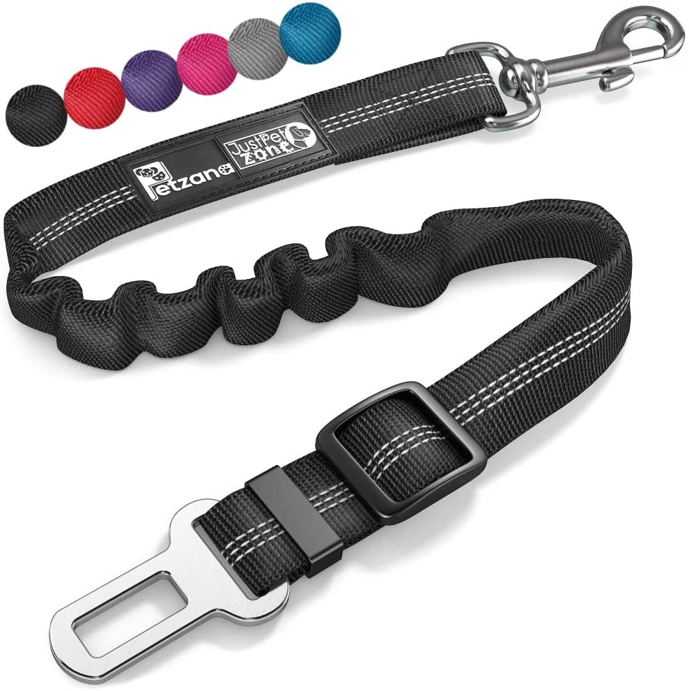 Seat Belt for Dogs with Elastic Bungee Buffer | Car Travel Accessories Dog car seat belt helps comfortably restrain your pets in the front seat or back seat of a car. Adjustable pet seat leash leads for dogs/cats: the length of strap cDogs Adjustible, Elastic (Black)