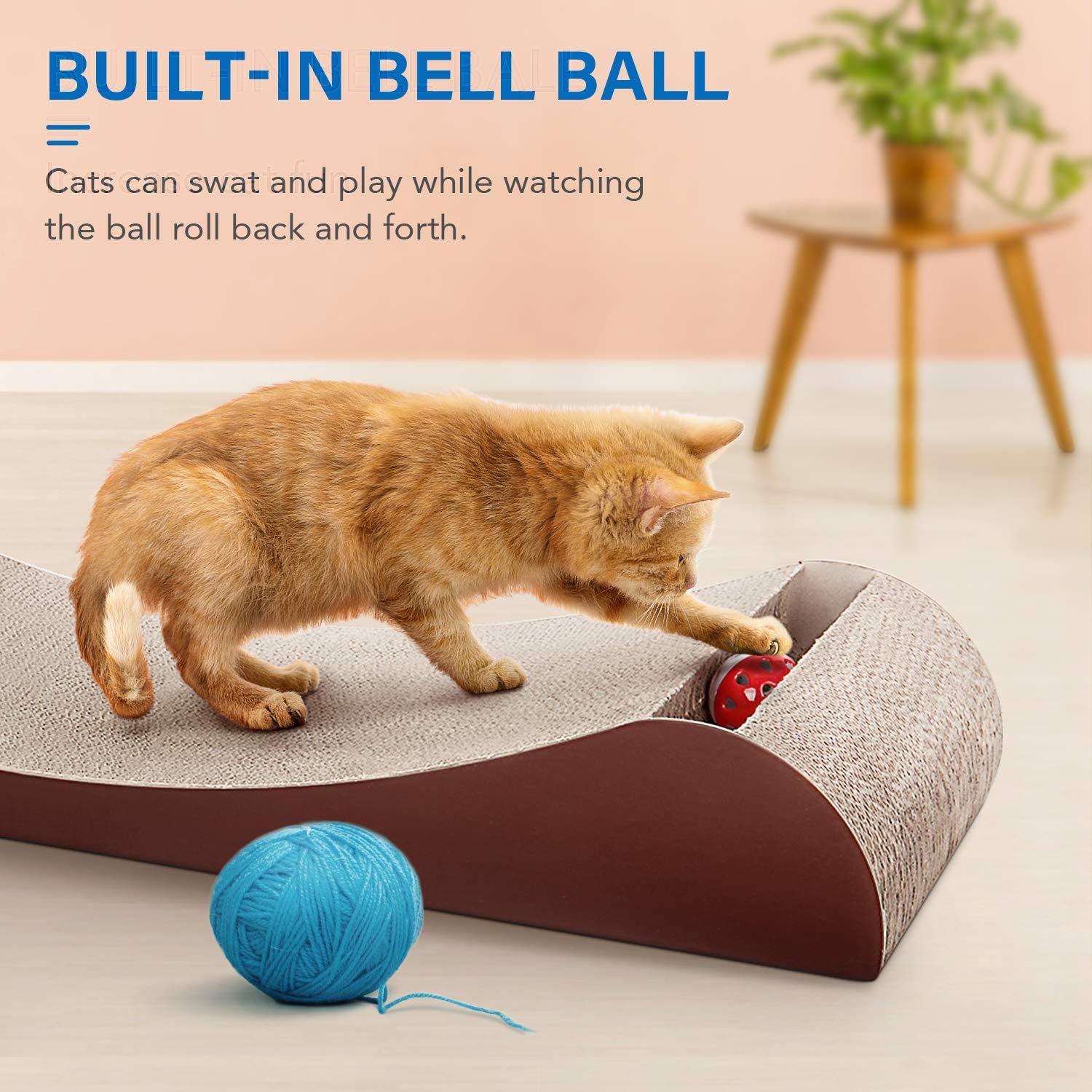 Scratchme Cat Scratcher Cardboard Lounge Bed with Bell Ball Toy