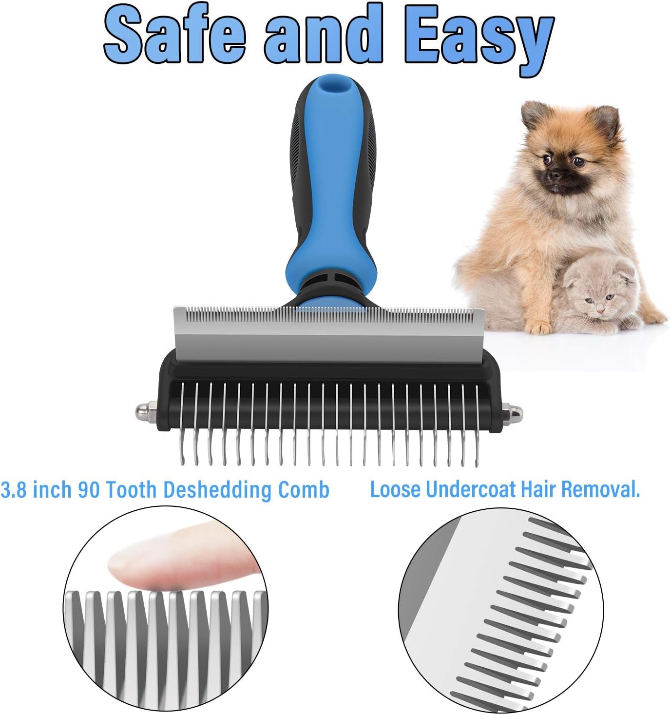 Dog Grooming Brush, 2 in 1 Dog Undercoat Rake for Small Dogs and Cats 
【2-in-1 Dual Head Grooming Brush】:The pet deshedding brush starts with lower density side for stubborn mats and tangles, finish with higher density side for thinninCats Shedding, Safe Dematting Comb Deshedding Tool